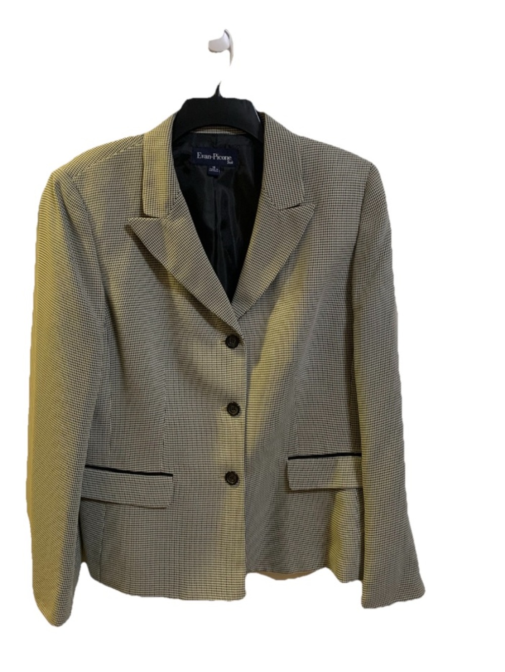 Evan Picone Sz 16 Black & Beige Houndstooth Flap Pocket Blazer Jacket Vtg